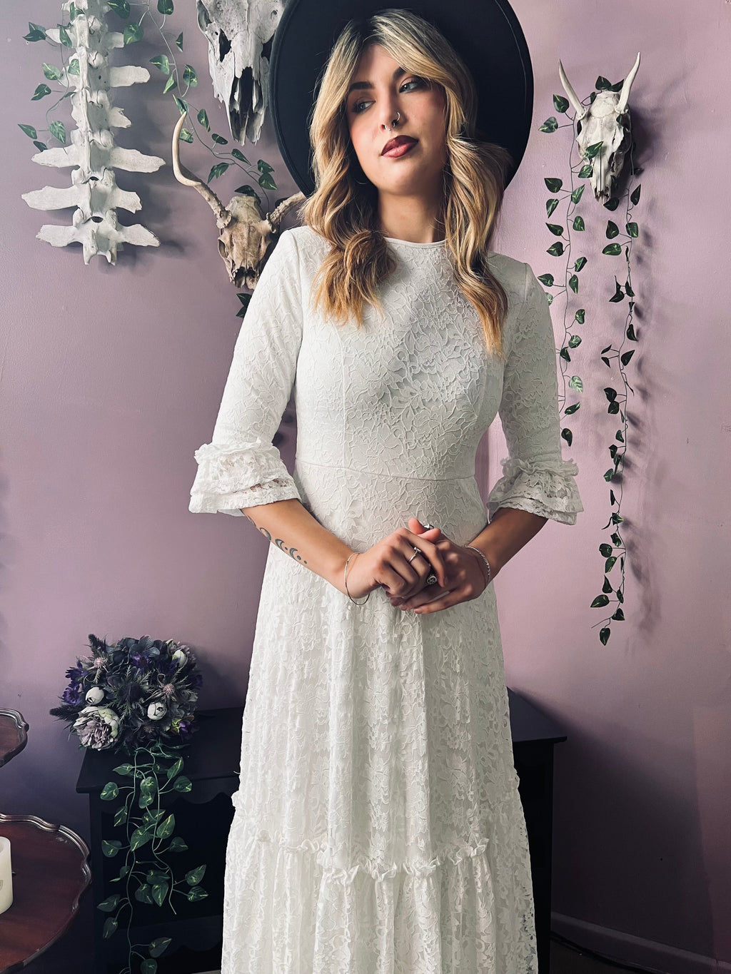 Witchwood Mina Ivory Floral Lace Bride of the Vampire Maxi Dress