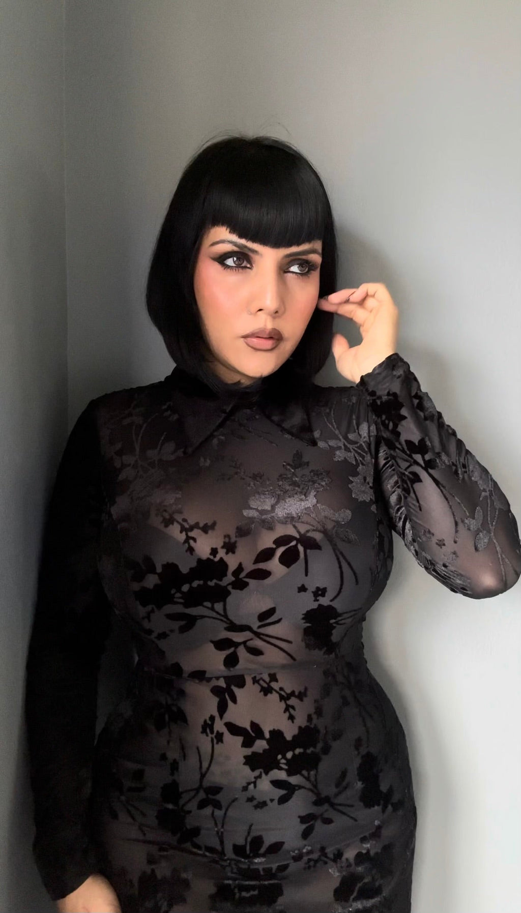 Witchwood Ophelia Velvet Flocked Lace Up Maxi Mermaid Dress
