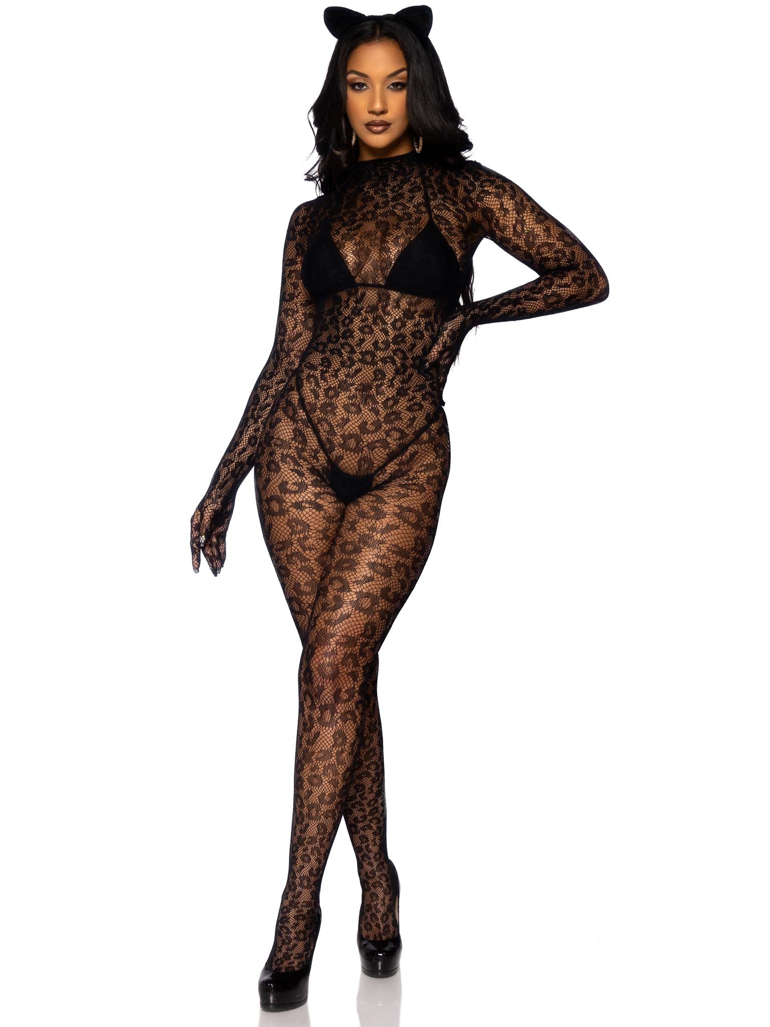 Leg Avenue Gloved Leopard Print Catsuit