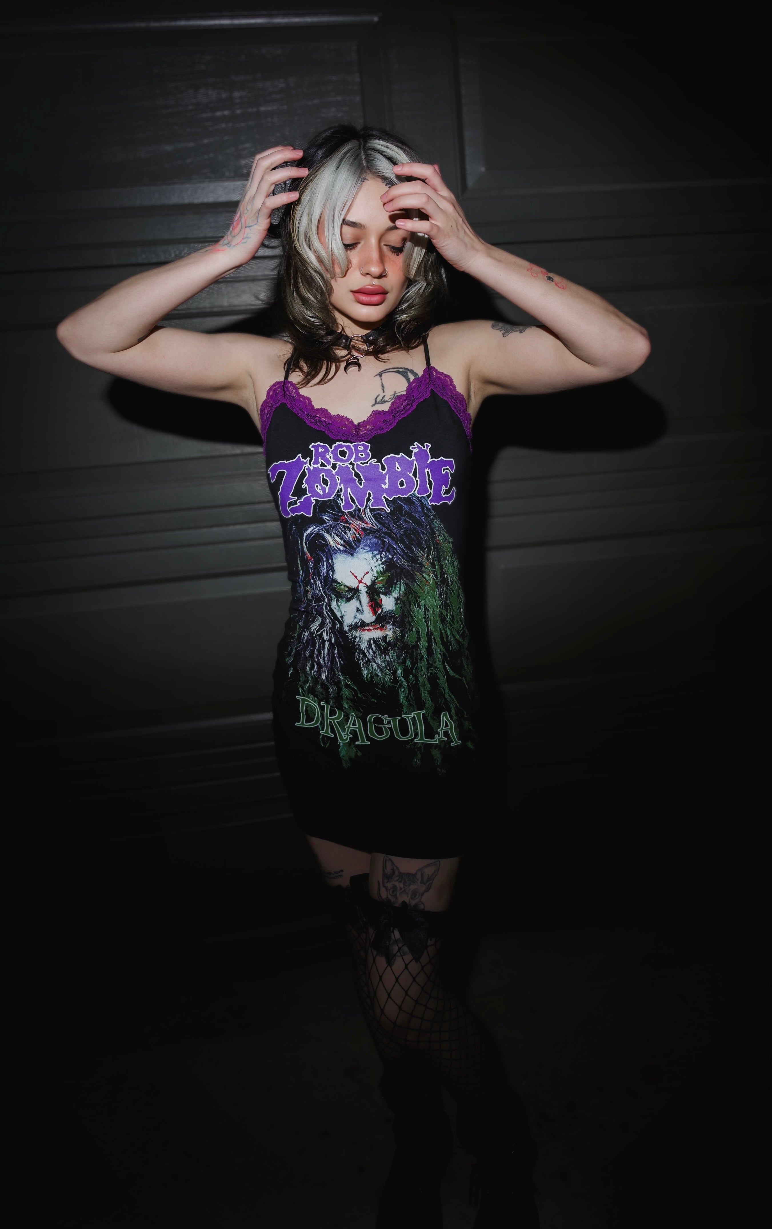Vera's Eyecandy Rob Zombie Purple Lace Strap Metal Dress