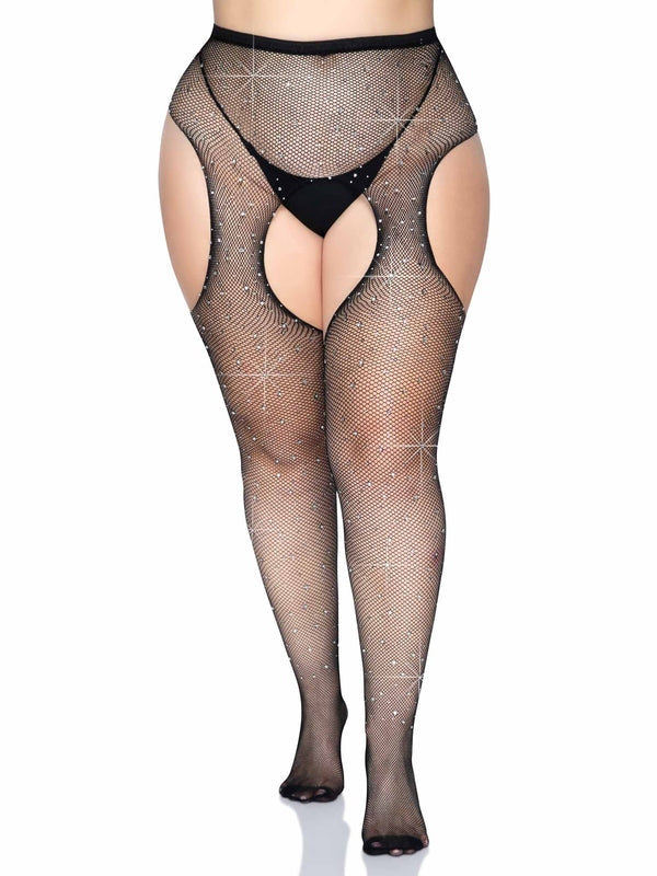 Leg Avenue Casey Plus Rhinestone Fishnet Pantyhose