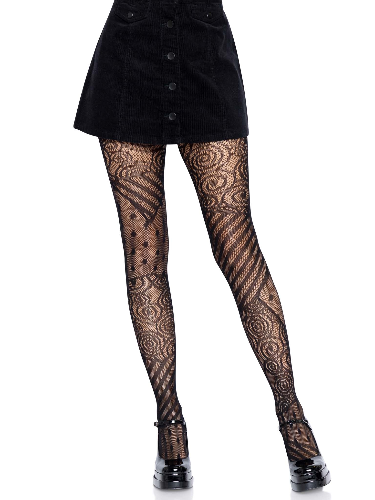 Leg Avenue Doll Net Stripe Swirl Tights