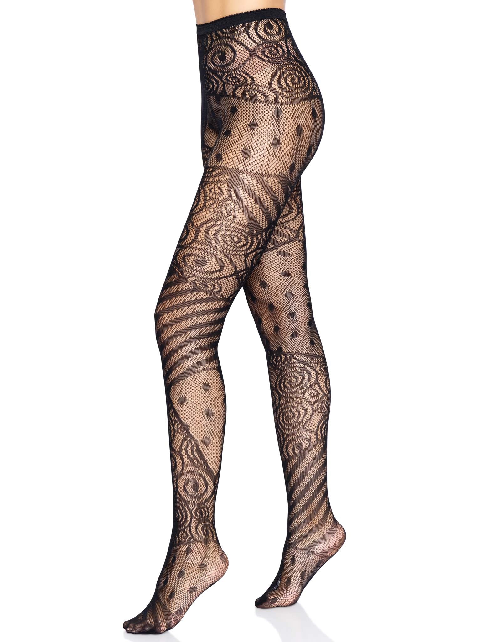 Leg Avenue Doll Net Stripe Swirl Tights