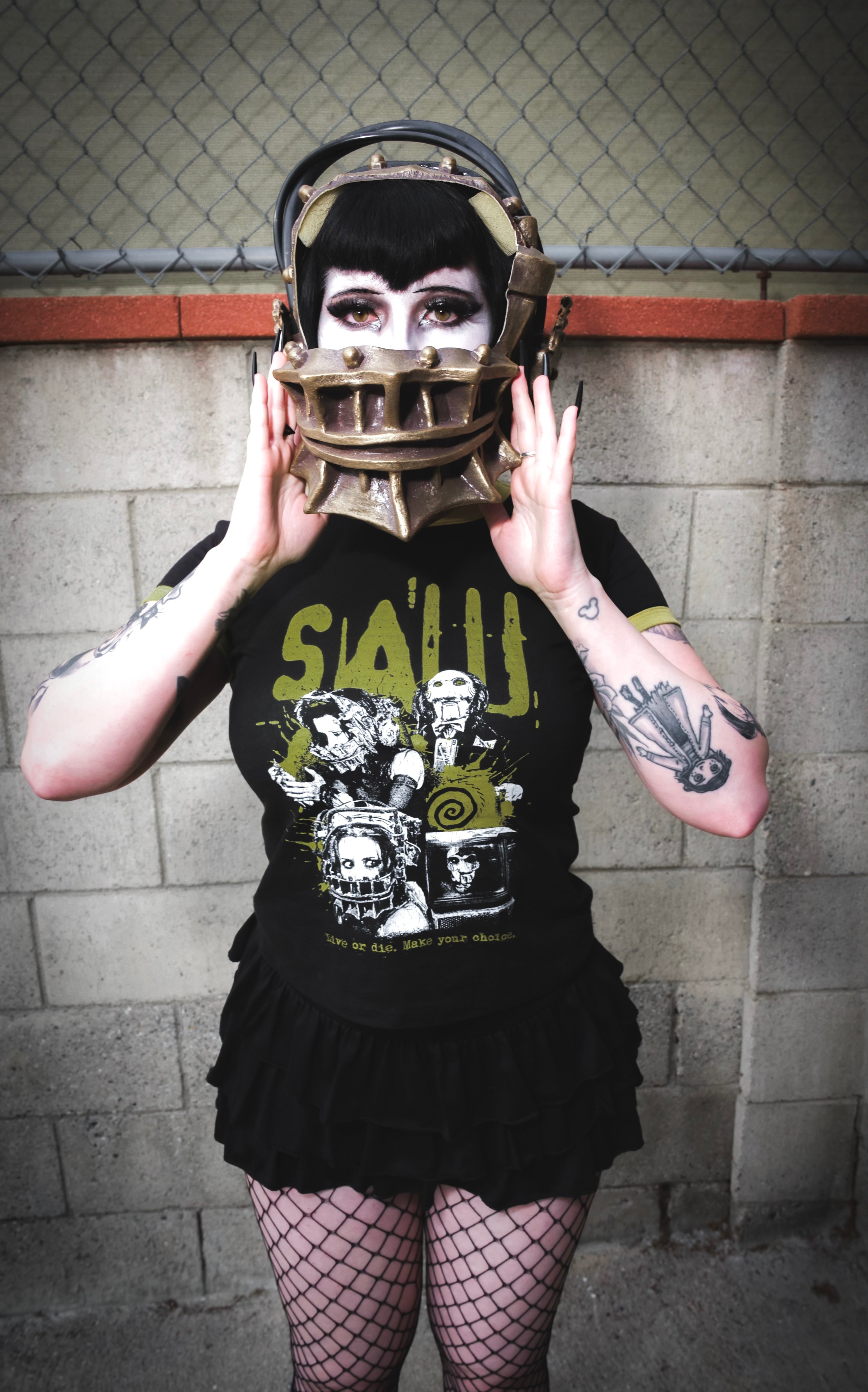 Vera's Eyecandy Saw Horror Movie Ringer Tee