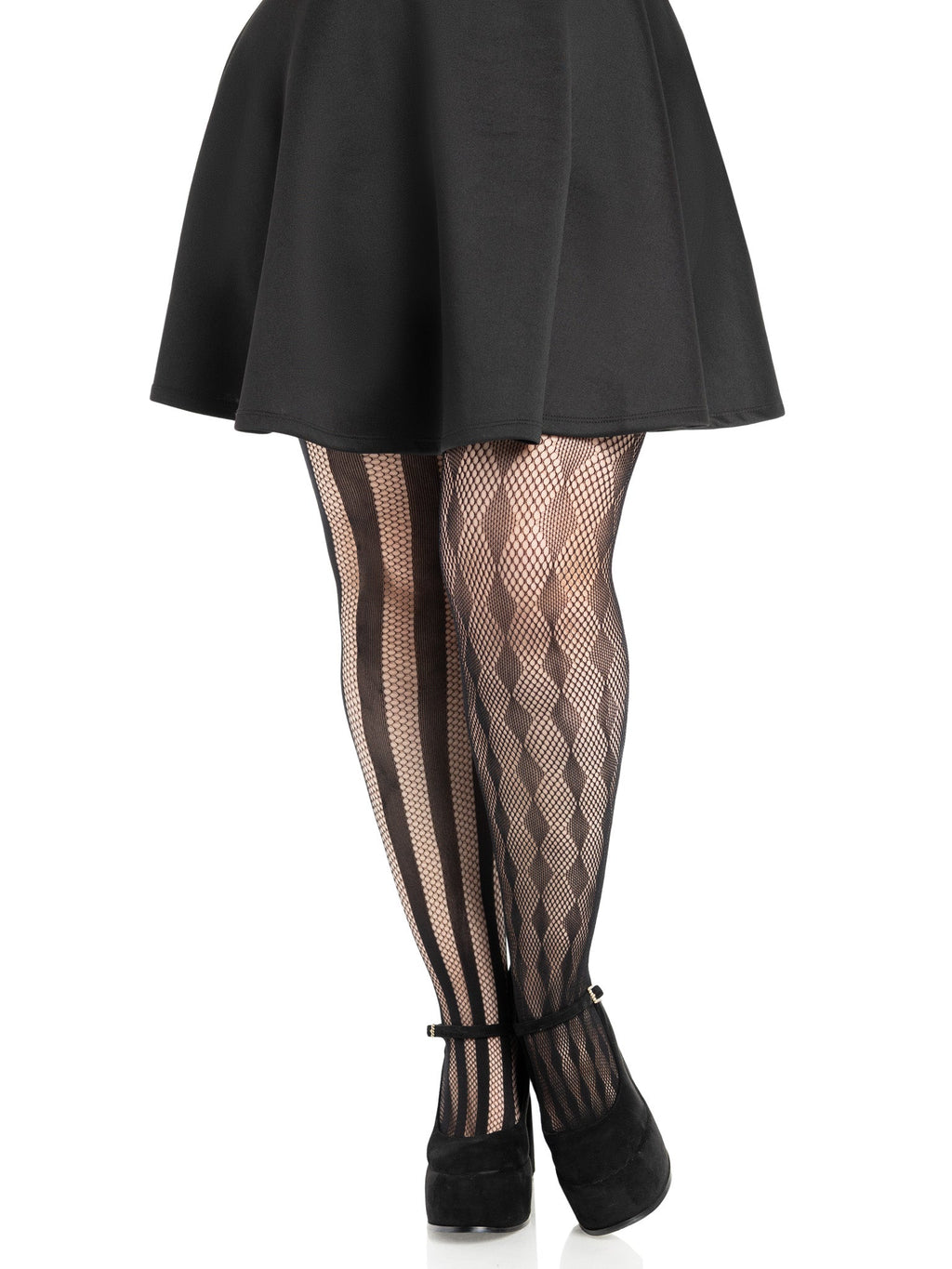 Leg Avenue Plus Size Harlequin Black Stripe Diamond Net Tights