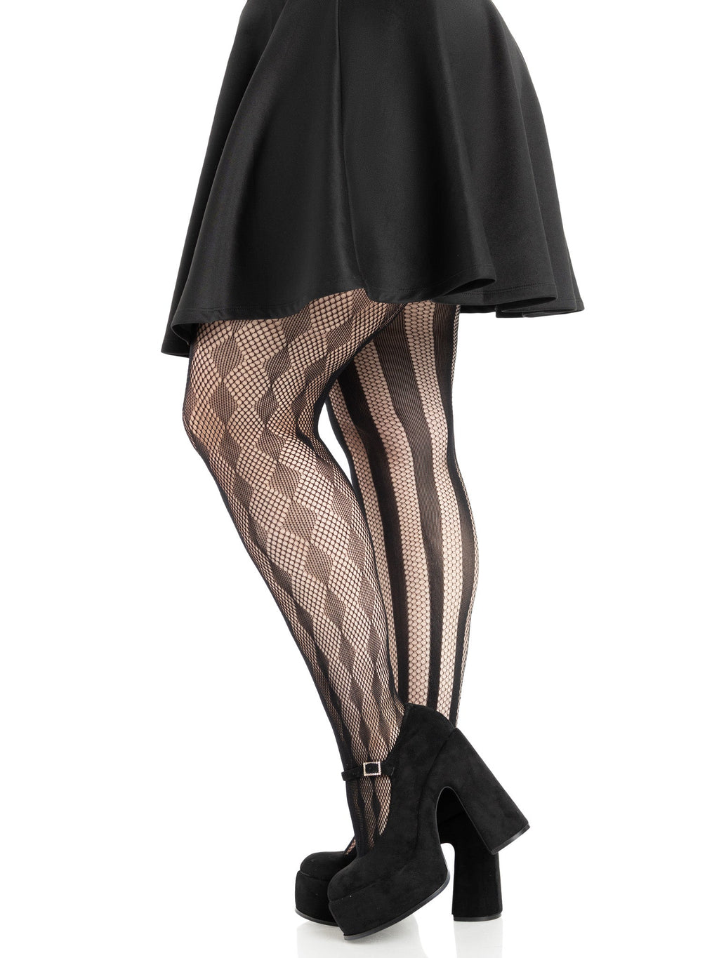 Leg Avenue Plus Size Harlequin Black Stripe Diamond Net Tights