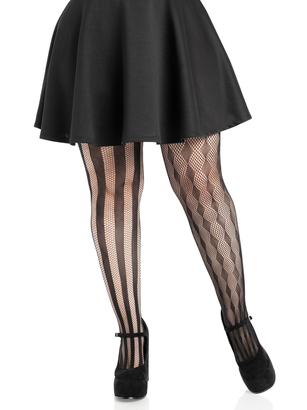 Leg Avenue Plus Size Harlequin Black Stripe Diamond Net Tights