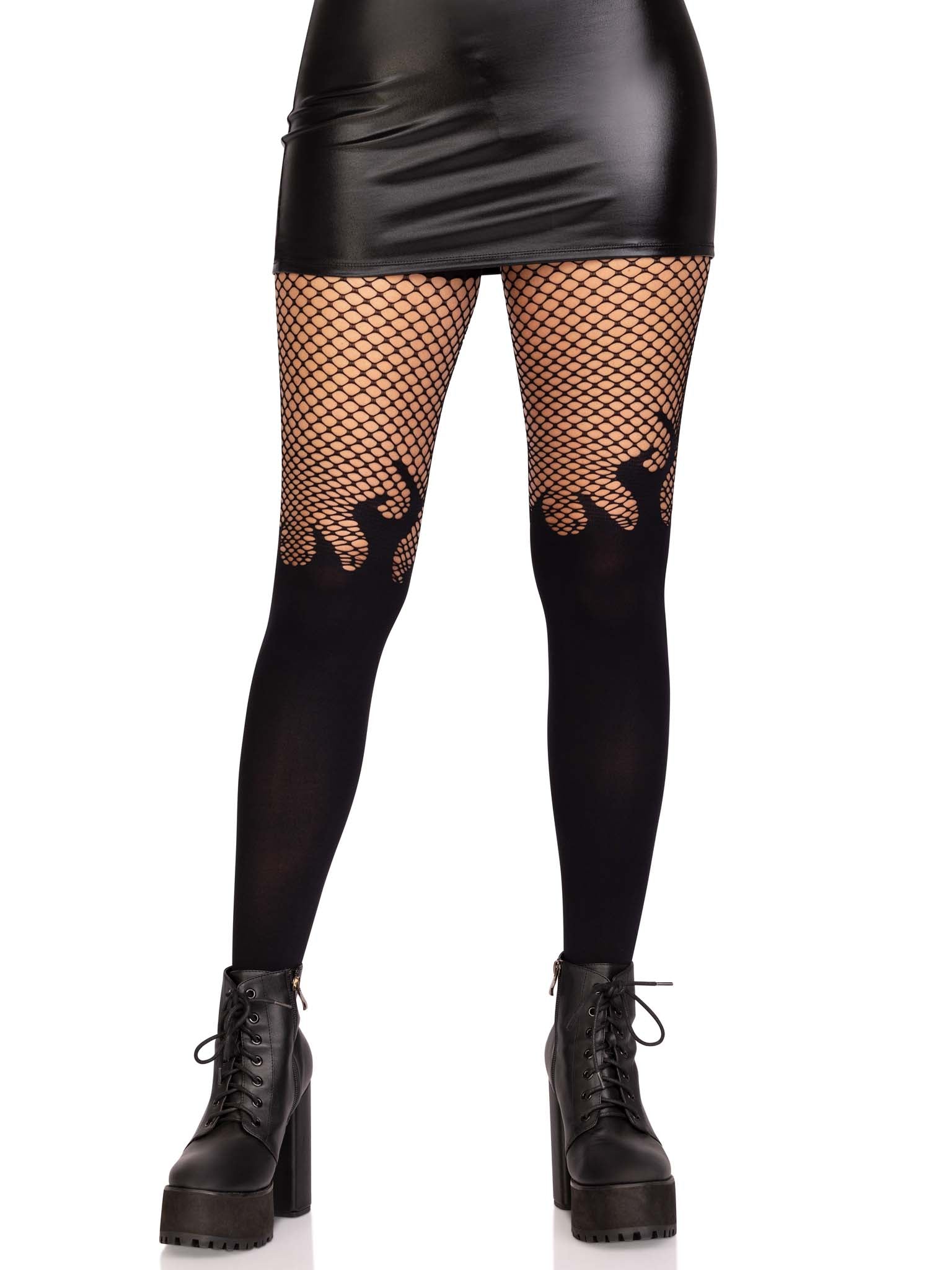 Leg Avenue Blaze Flames Opaque Fishnet Tights