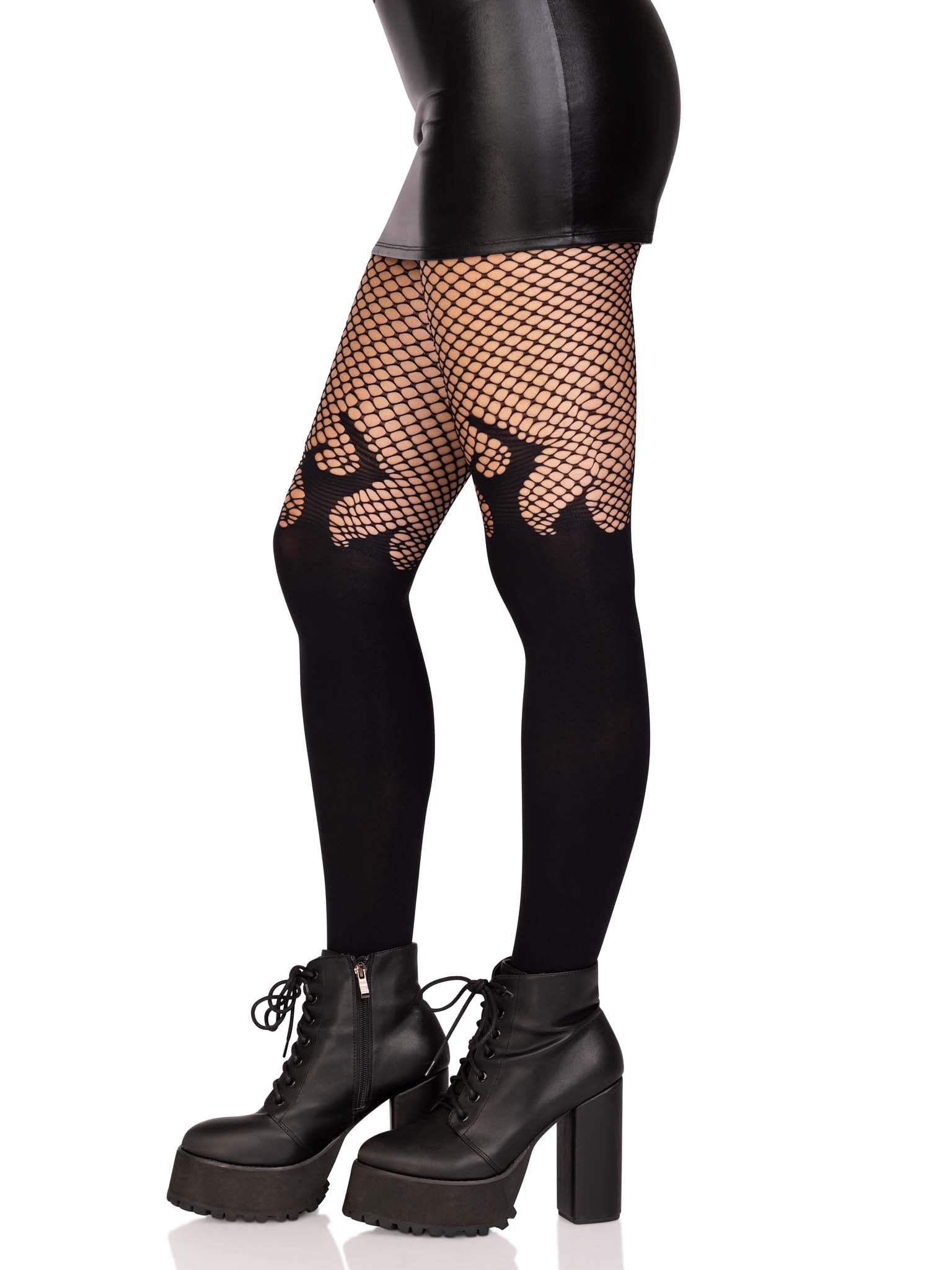 Leg Avenue Blaze Flames Opaque Fishnet Tights