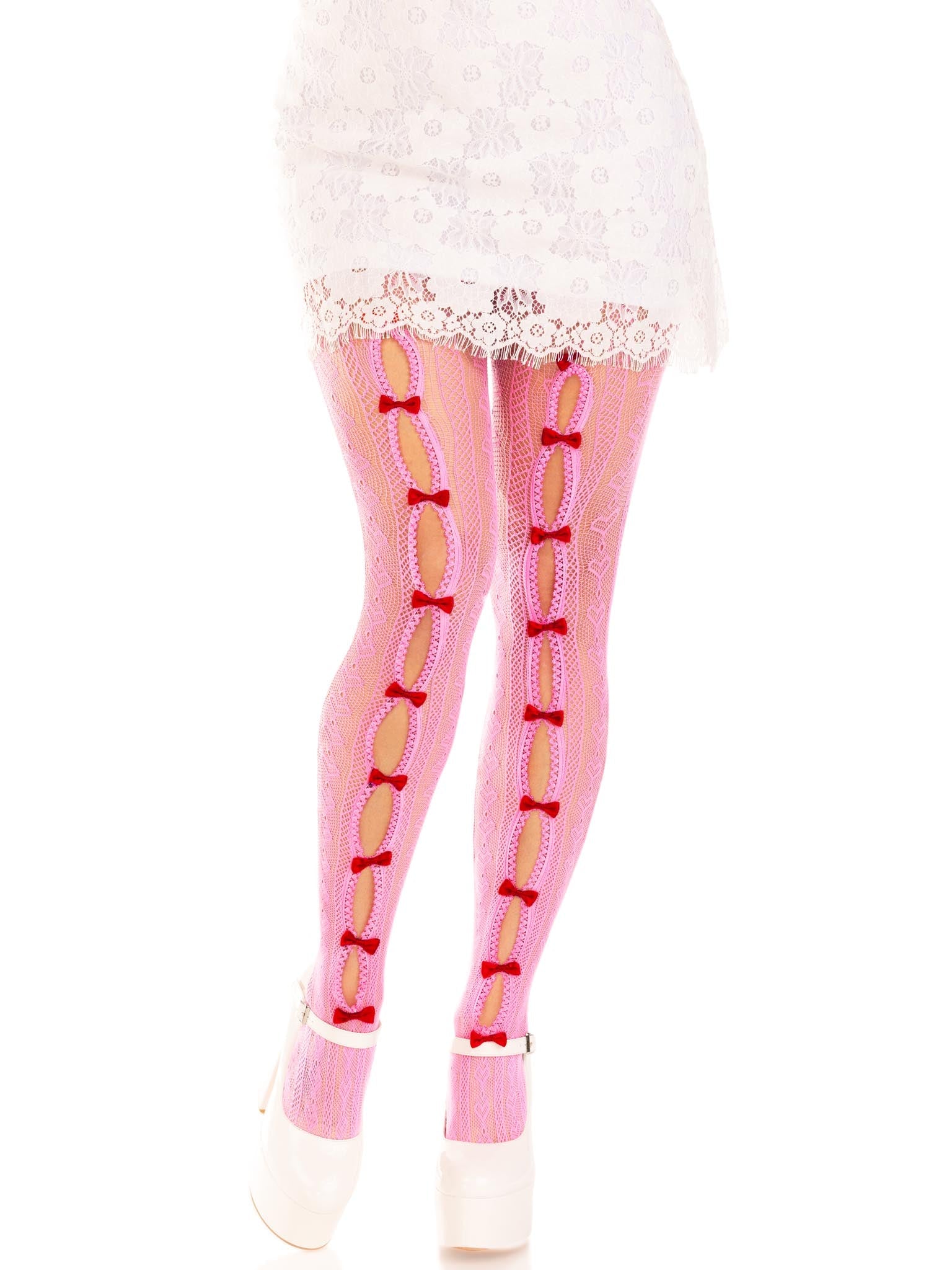 Leg Avenue Sweetheart Striped Peekaboo Bow Tights 2 Sizes