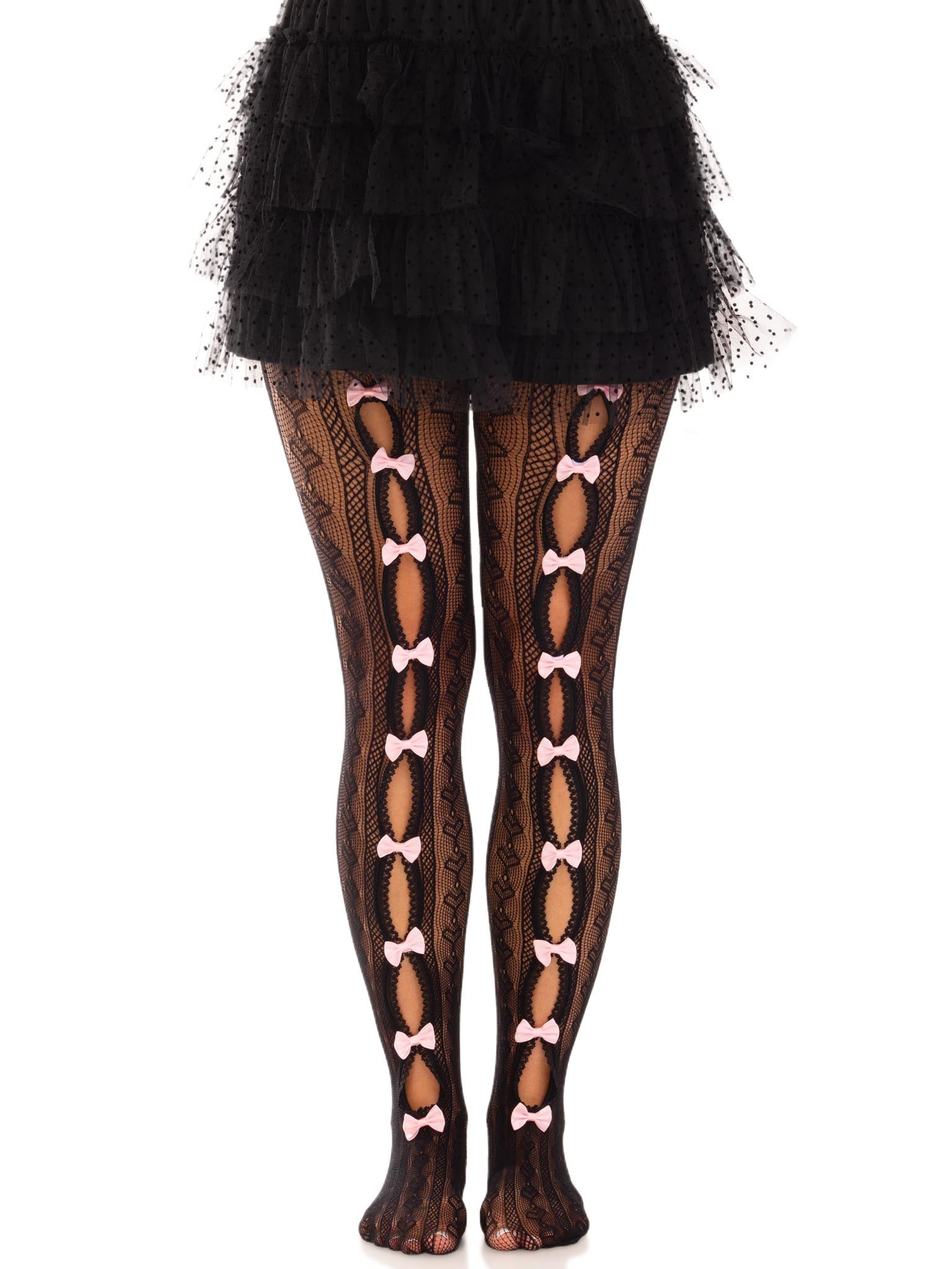 Leg Avenue Sweetheart Striped Peekaboo Bow Tights 2 Sizes