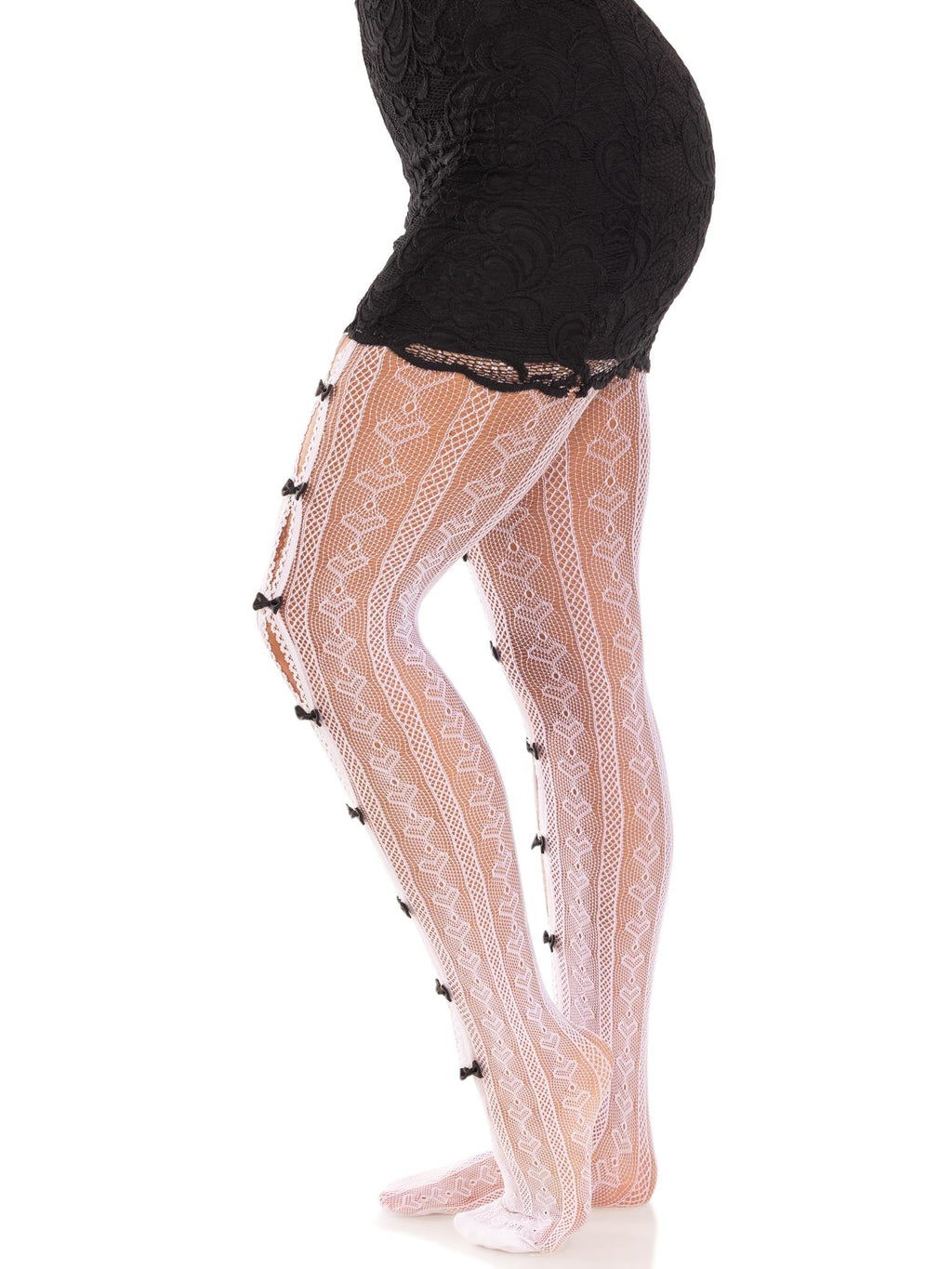 Leg Avenue Sweetheart Striped Peekaboo Bow Tights 2 Sizes