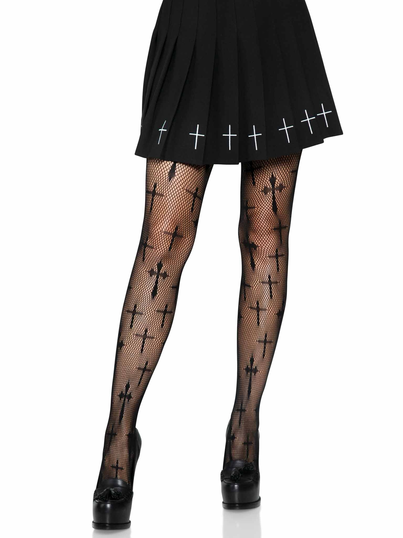 Leg Avenue Worship Me Crosses Net Tights