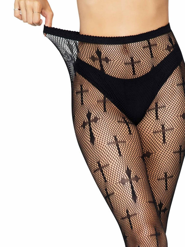 Leg Avenue Worship Me Crosses Net Tights