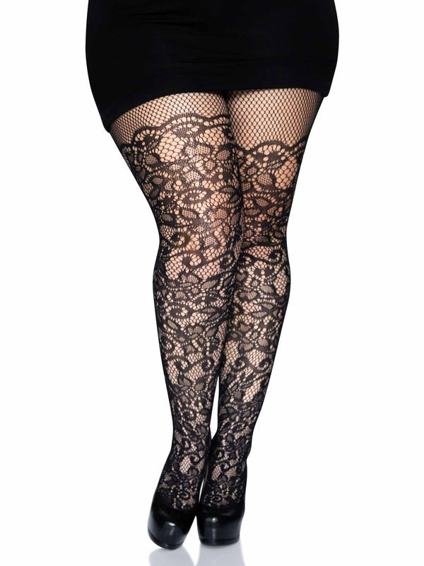 Leg Avenue Drew Plus Floral Vine Fishnet Tights