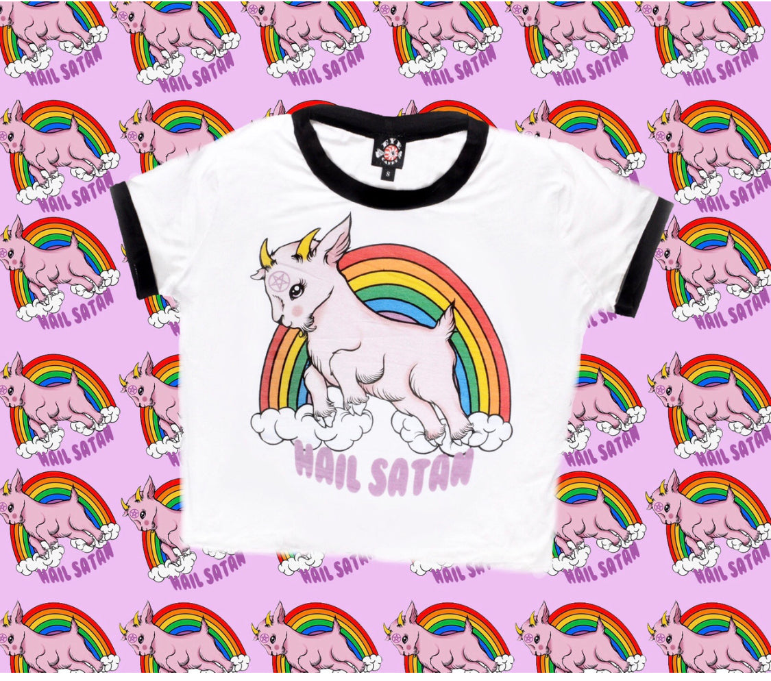Vera's Eyecandy Demon Goat 'Hail Satan' Ringer Tee