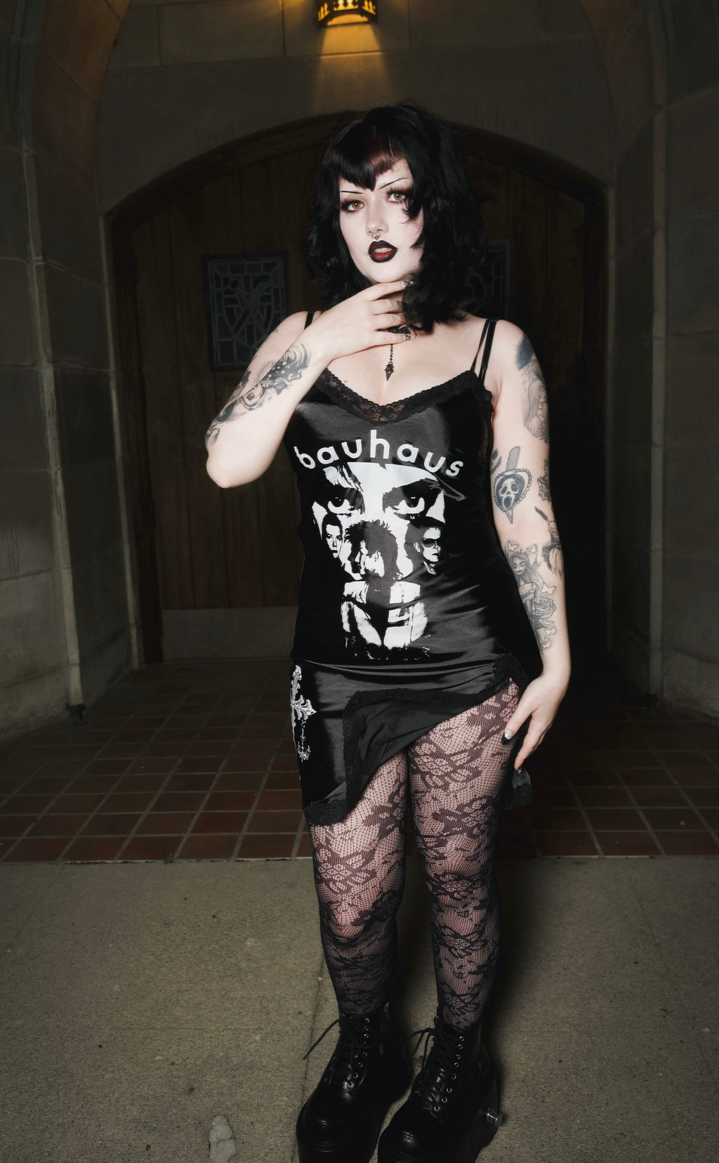 Vera's Eyecandy Bauhaus Cross Mini Slip Dress