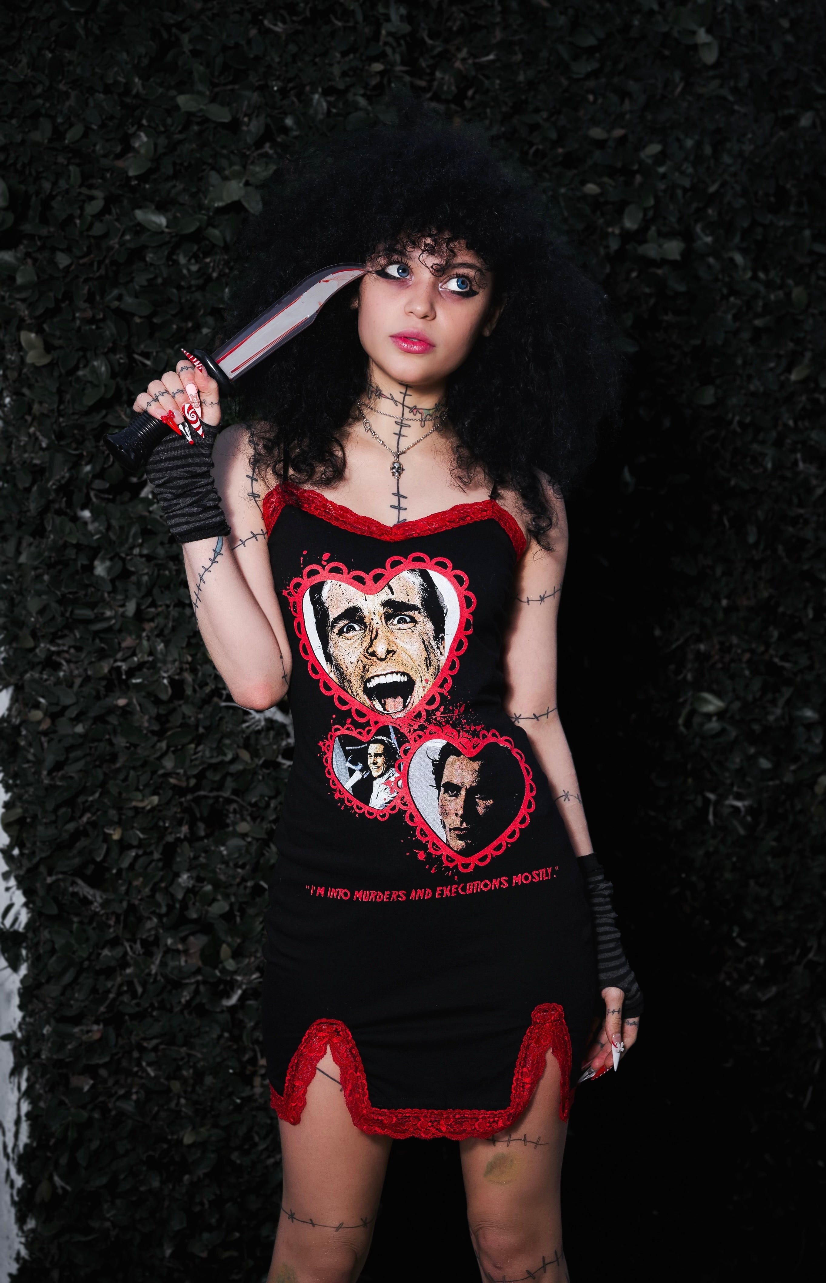 Vera's Eyecandy American Psycho Slit Red Lace Dress