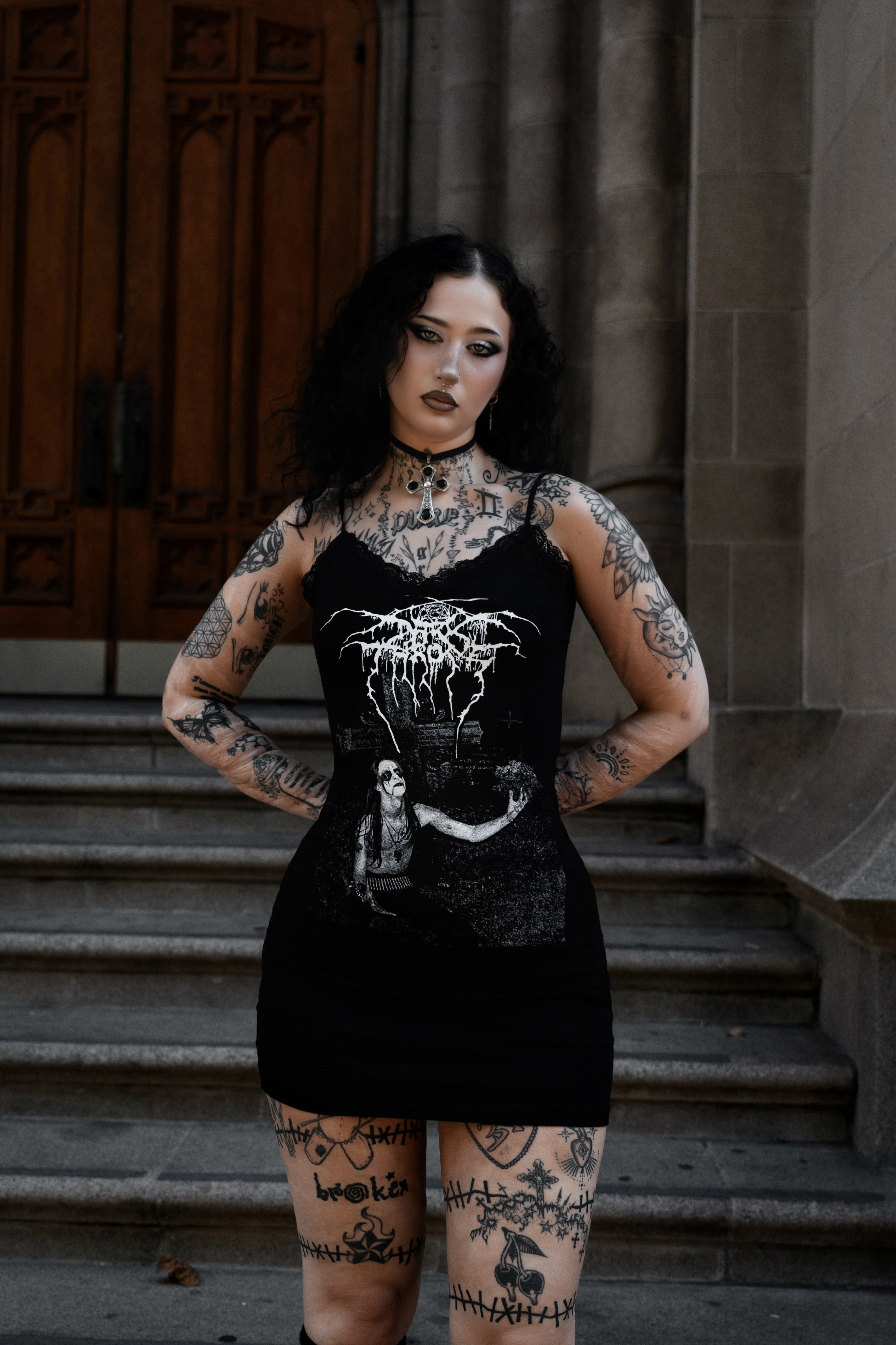 Vera's Eyecandy Darkthrone Lace Strap Dress