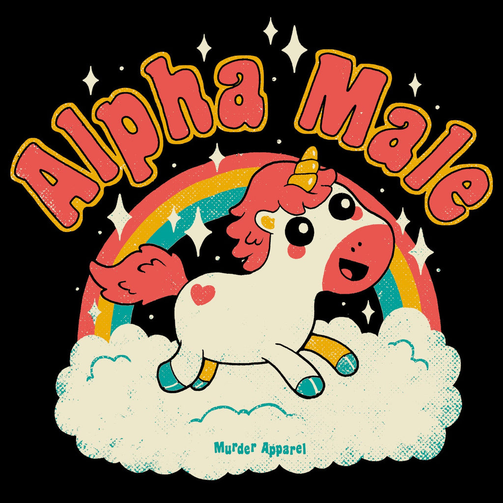 Murder Apparel Alpha Male Unicorn Rainbow Black T-shirt