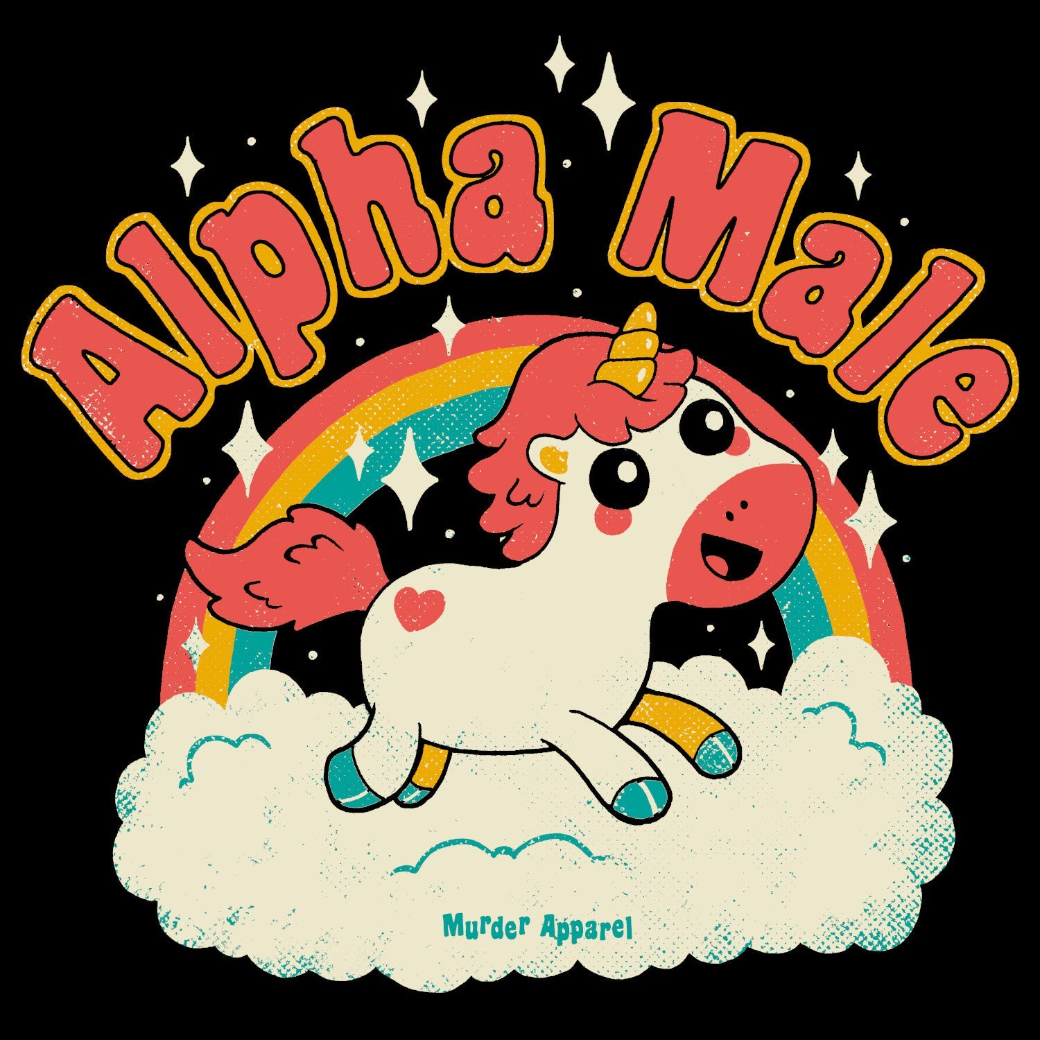 Murder Apparel Alpha Male Unicorn Rainbow Black T-shirt