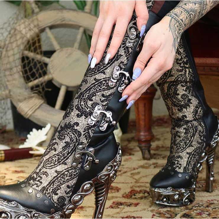 Hades ARIANNA Victorian Steampunk Knee High Boots