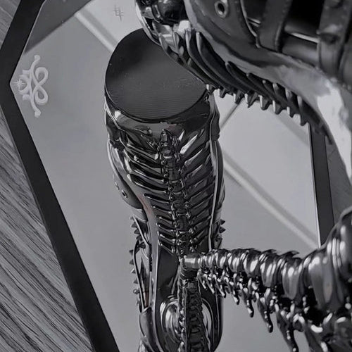 Close-up of a metallic dragon heels