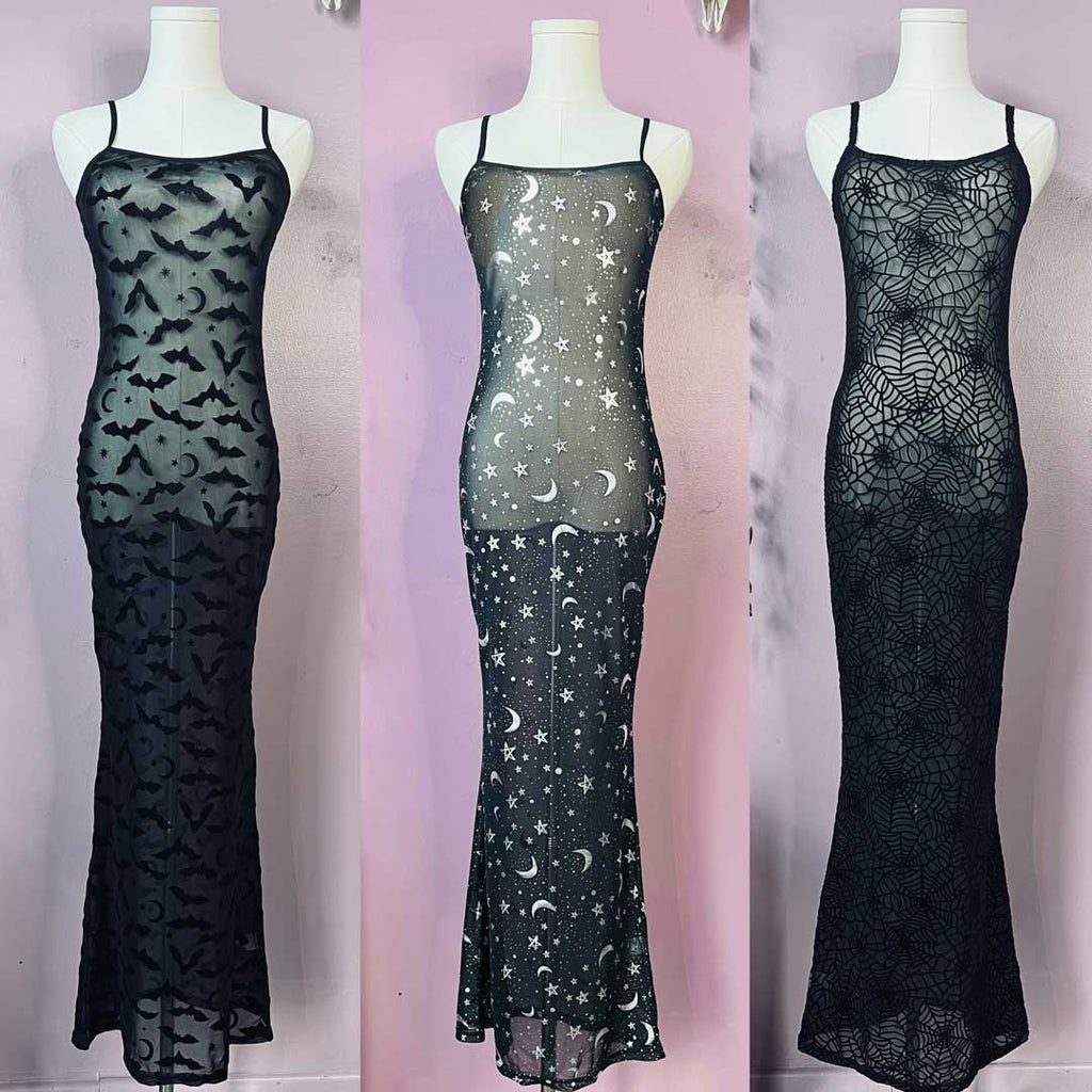 Witchwood Sheer Metallic Moon & Stars Maxi Dress