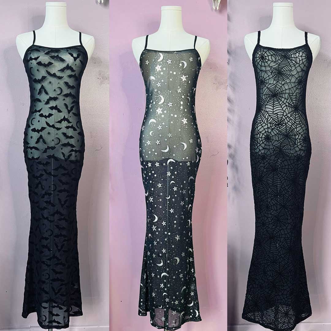 Witchwood Sheer Metallic Moon & Stars Maxi Dress