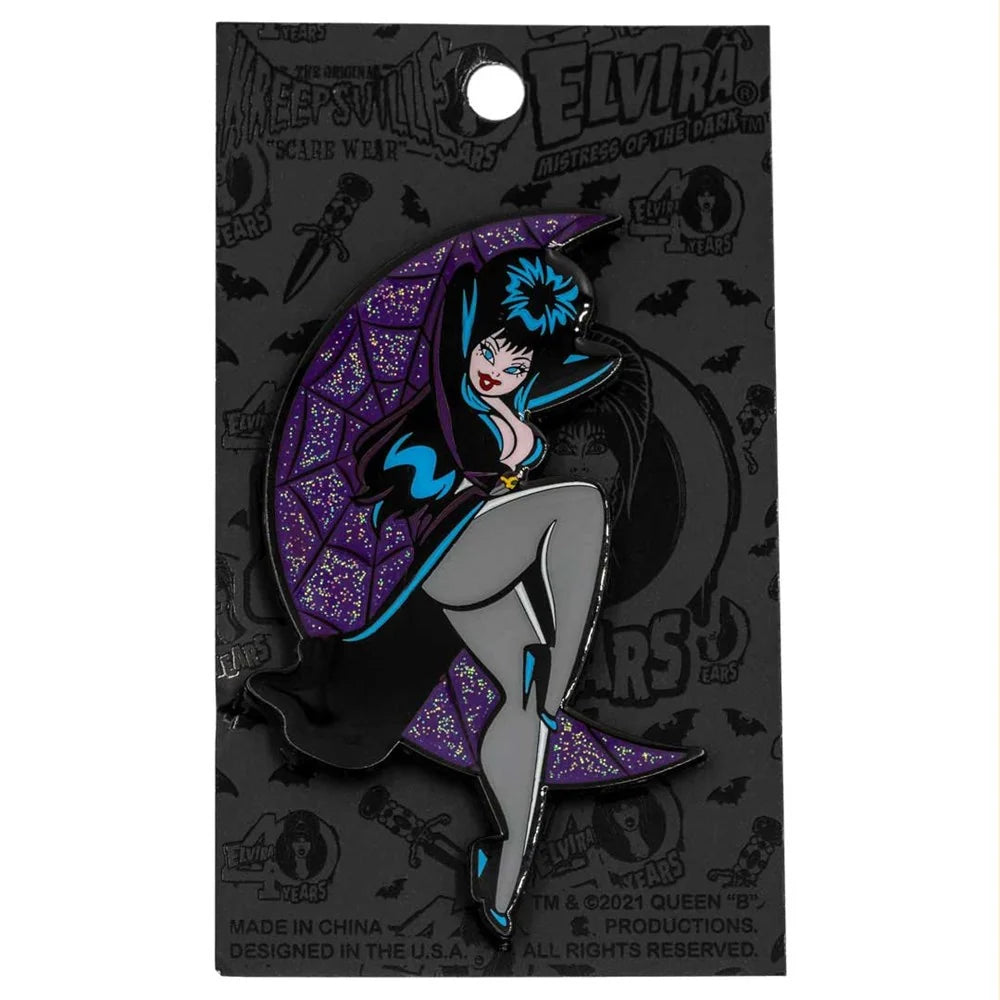 Kreepsville 666 Elvira Crescent Moon Glitter Enamel Pin