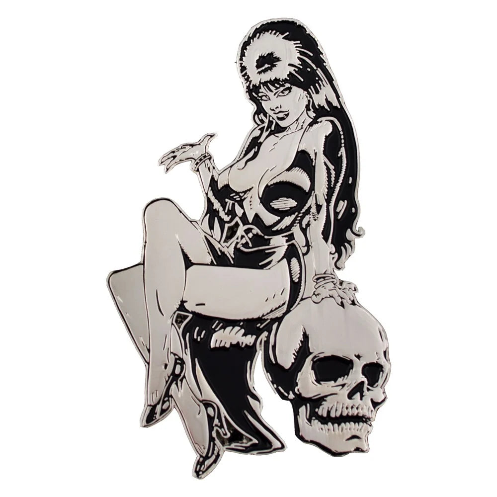 Kreepsville 666 Elvira Silver Comic Skull Enamel Pin