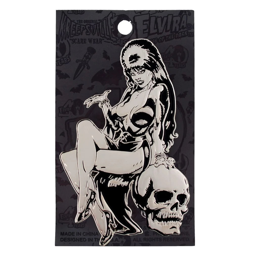 Kreepsville 666 Elvira Silver Comic Skull Enamel Pin