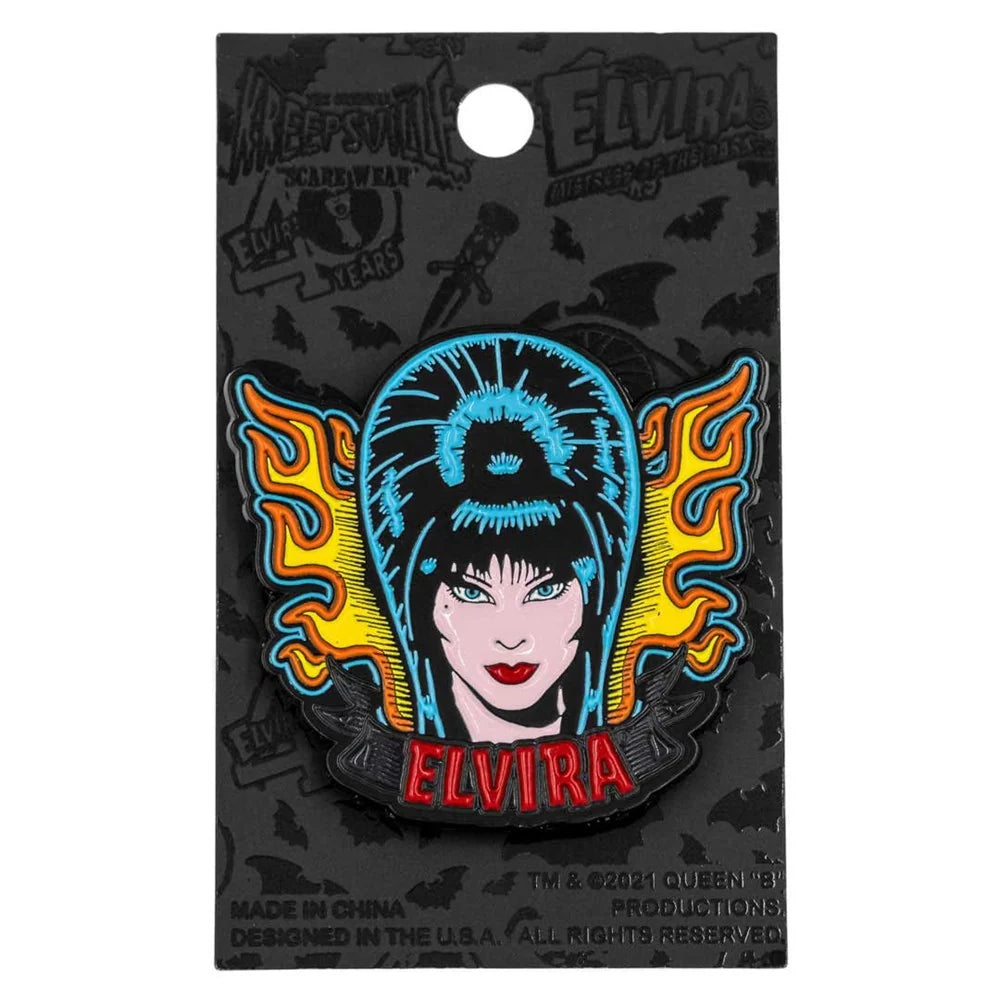 Kreepsville 666 Elvira Tattoo Flames Enamel Pin