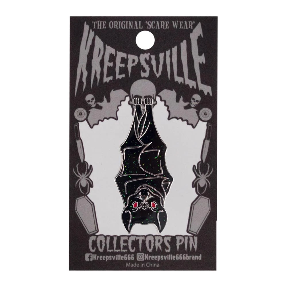 Kreepsville 666 Hanging Bat Glitter Enamel Pin