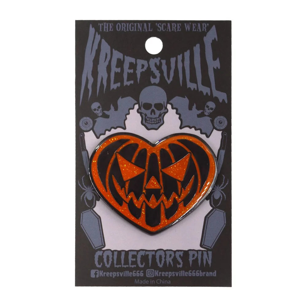 Kreepsville 666 Pumpkin Heart Glitter Enamel Pin