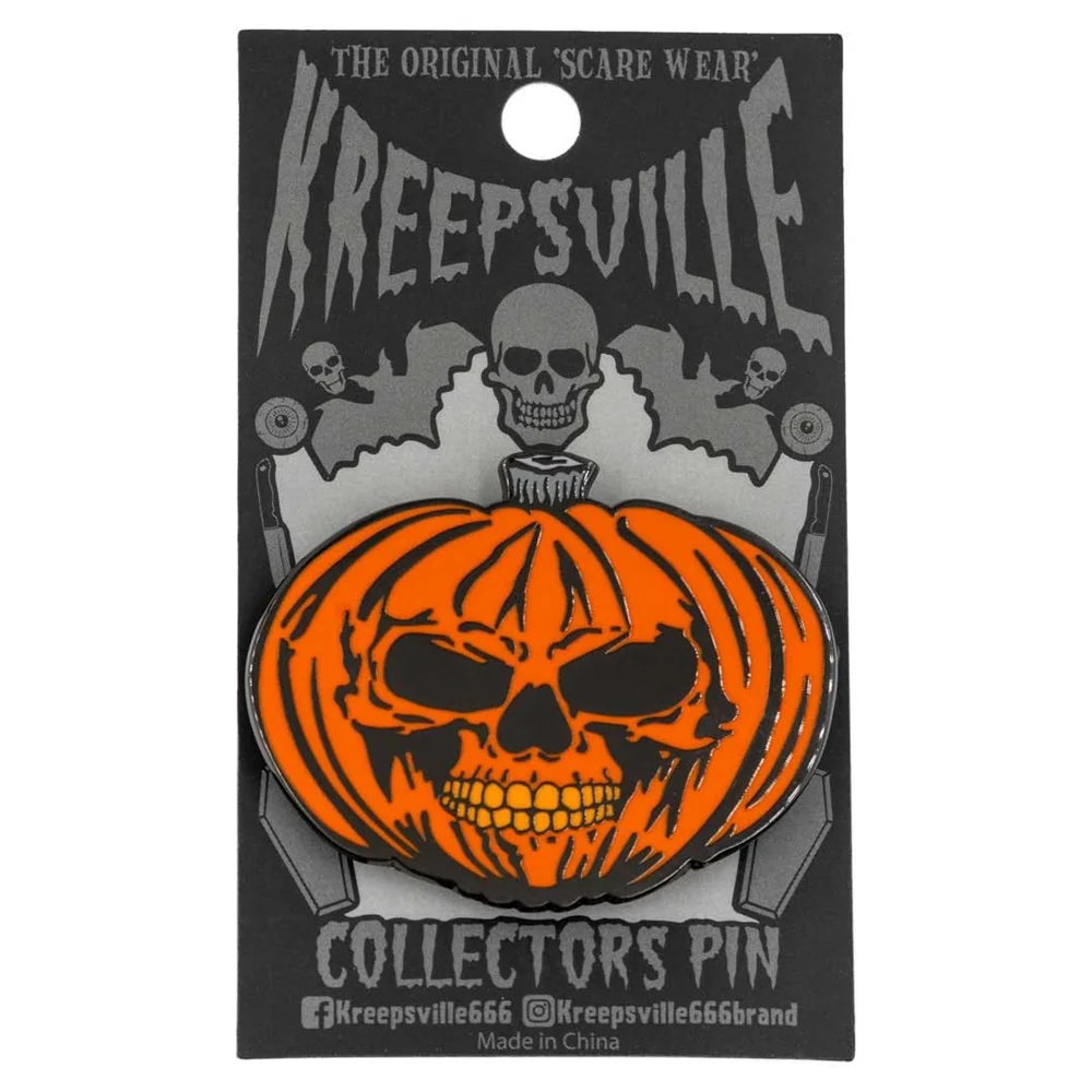 Kreepsville 666 Pumpkin Skull Orange Enamel Pin