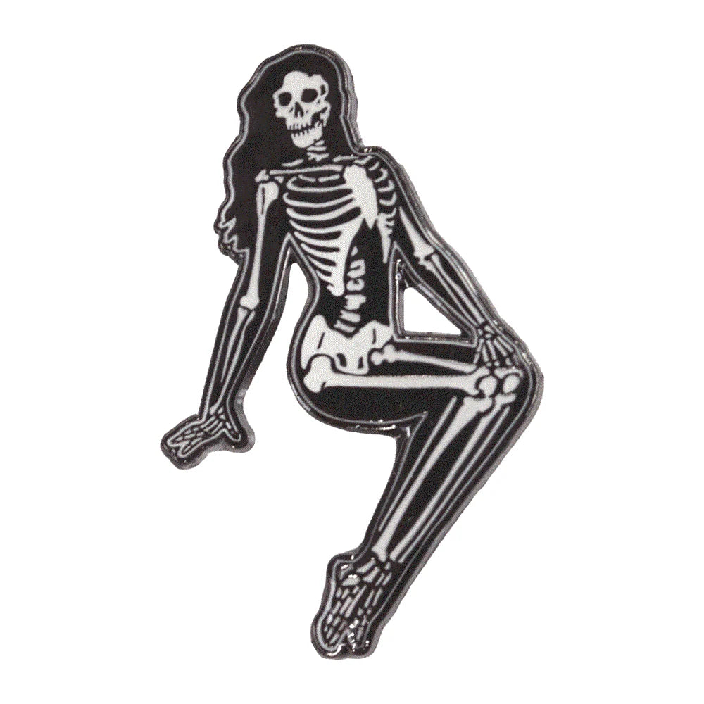 Kreepsville 666 Skeleton Pin-up Girl Sitting Enamel Pin