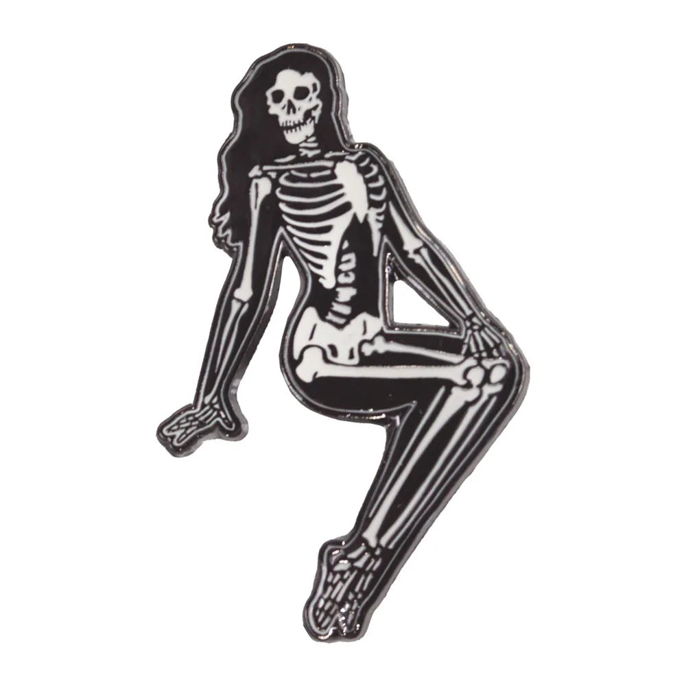 Kreepsville 666 Skeleton Pin-up Girl Sitting Enamel Pin