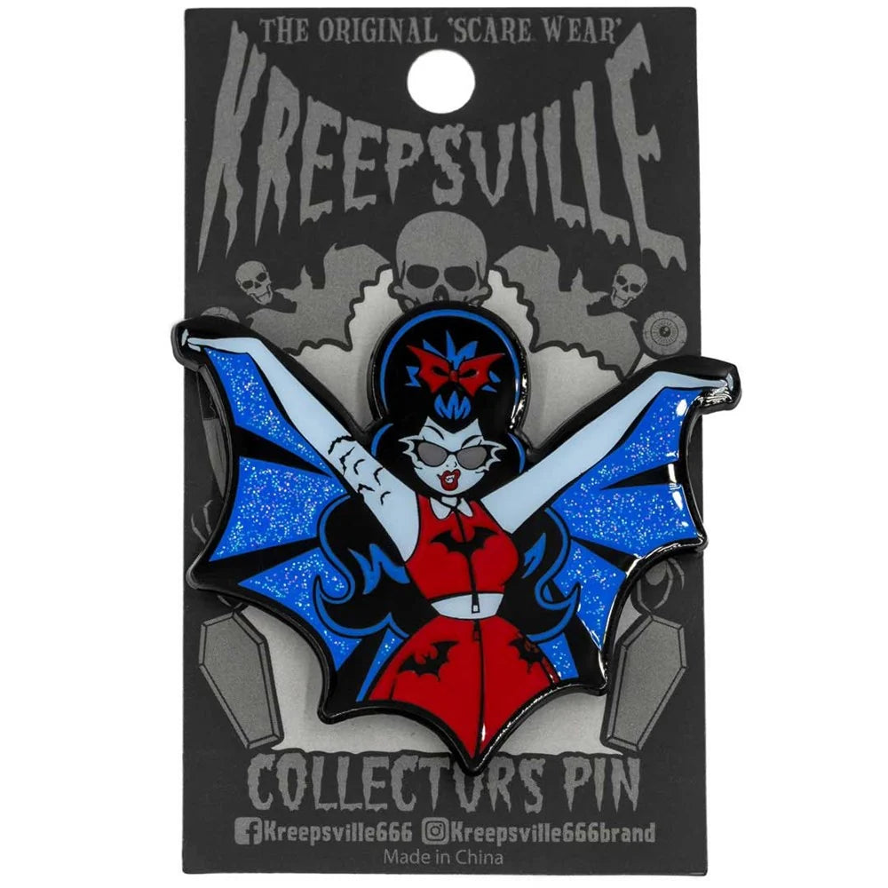 Kreepsville 666 Vampire Girl Batwing Glitter Enamel Pin