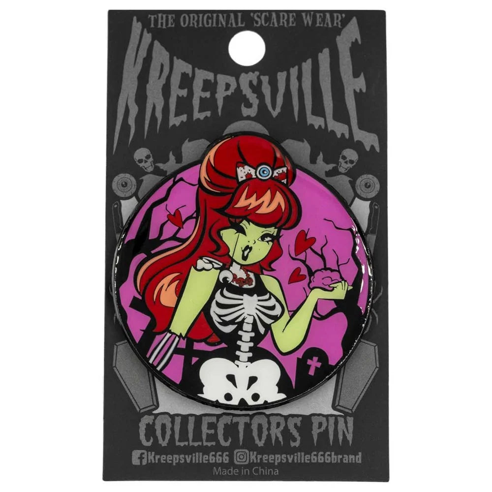 Kreepsville 666 Zombie Girl Moon Glow Enamel Pin