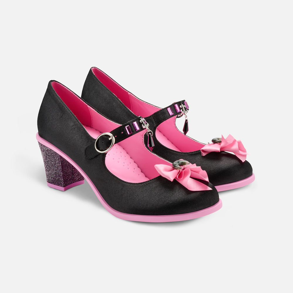 Black Moon Pink Bow Mid Heels Mary Jane
