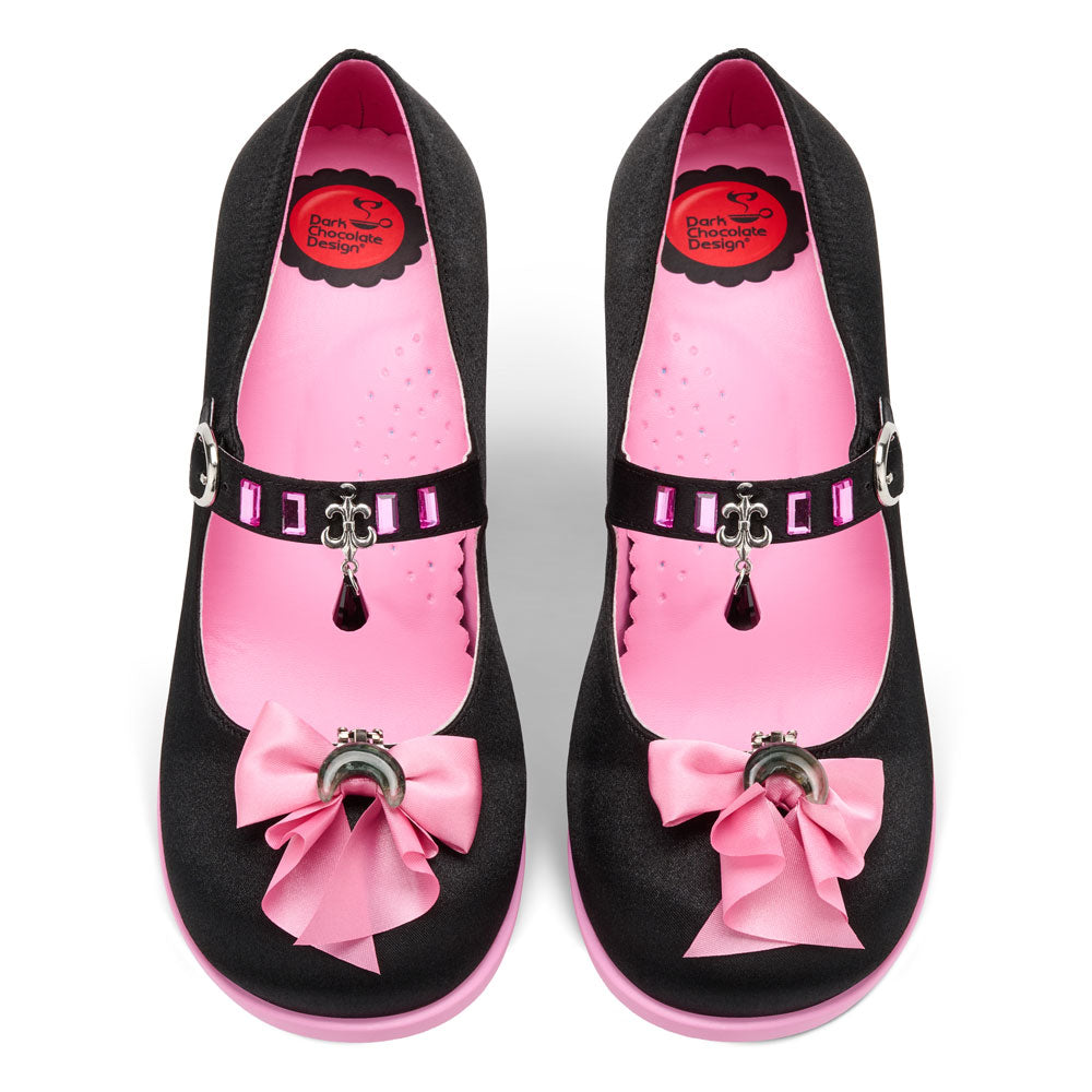 Black Moon Pink Bow Mid Heels Mary Jane
