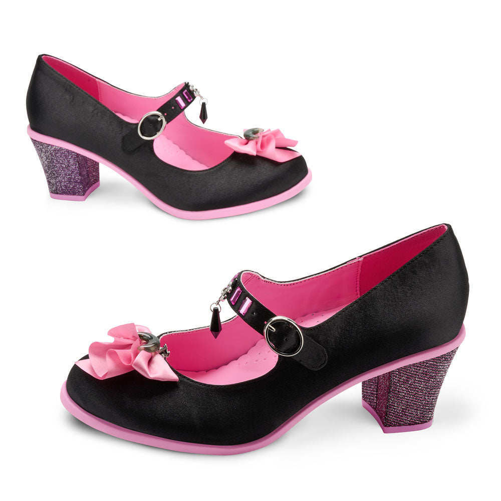 Black Moon Pink Bow Mid Heels Mary Jane