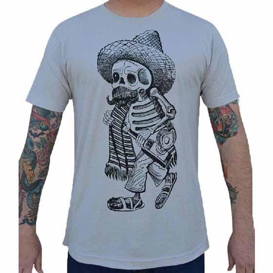 Black Market Art Borracho Gray Chicano Skeleton Gray Tee