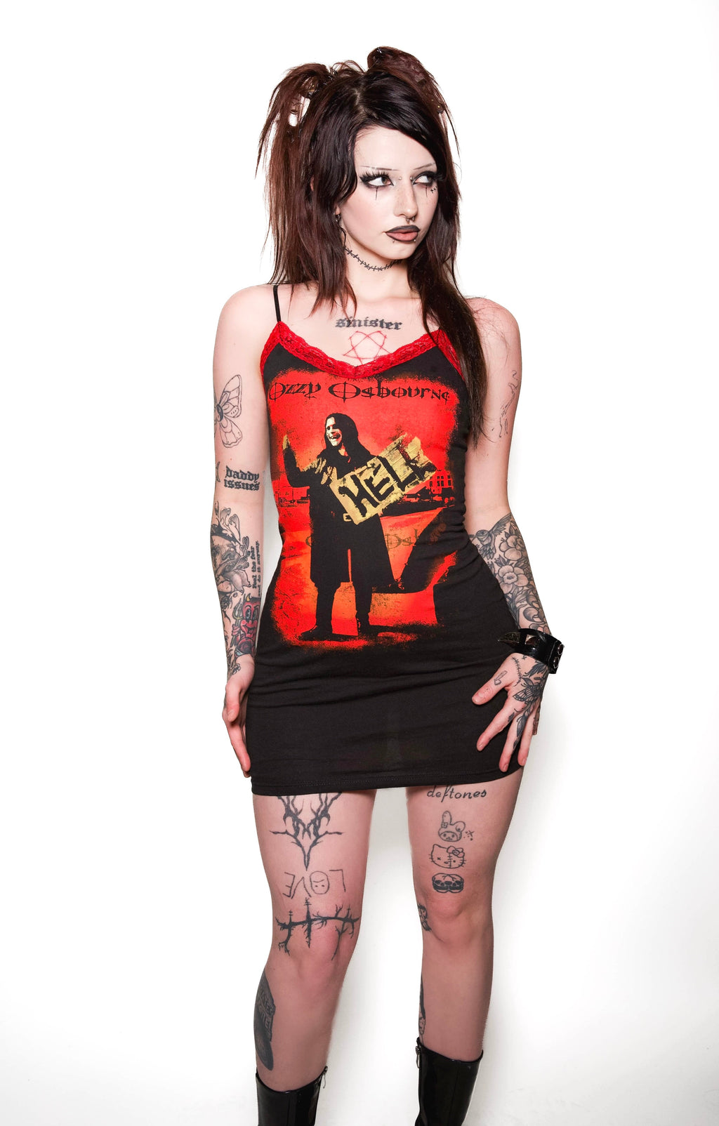 Vera's Eyecandy Ozzy 'Hell' Metal Lace Strap Dress