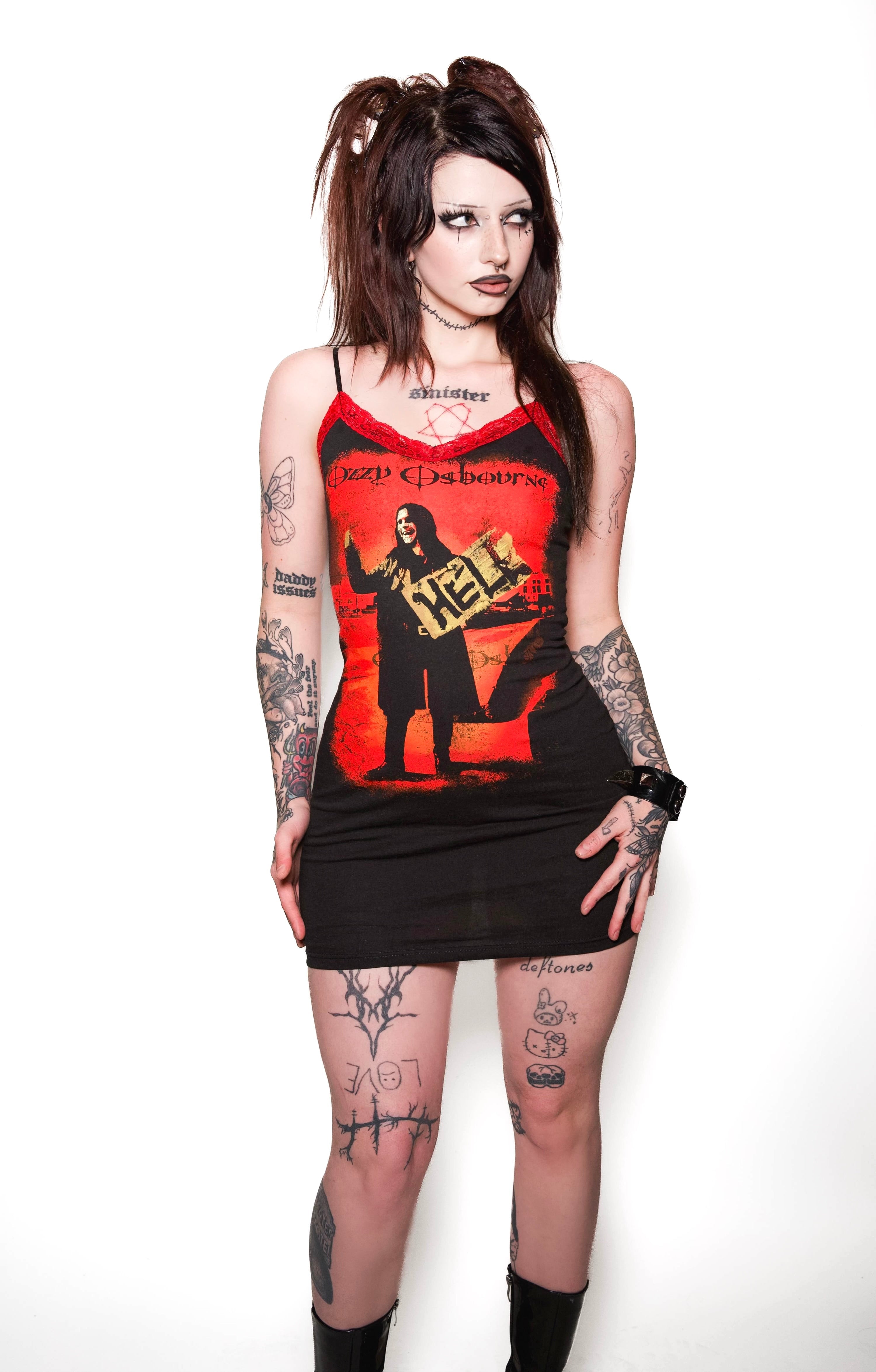 Vera's Eyecandy Ozzy 'Hell' Metal Lace Strap Dress