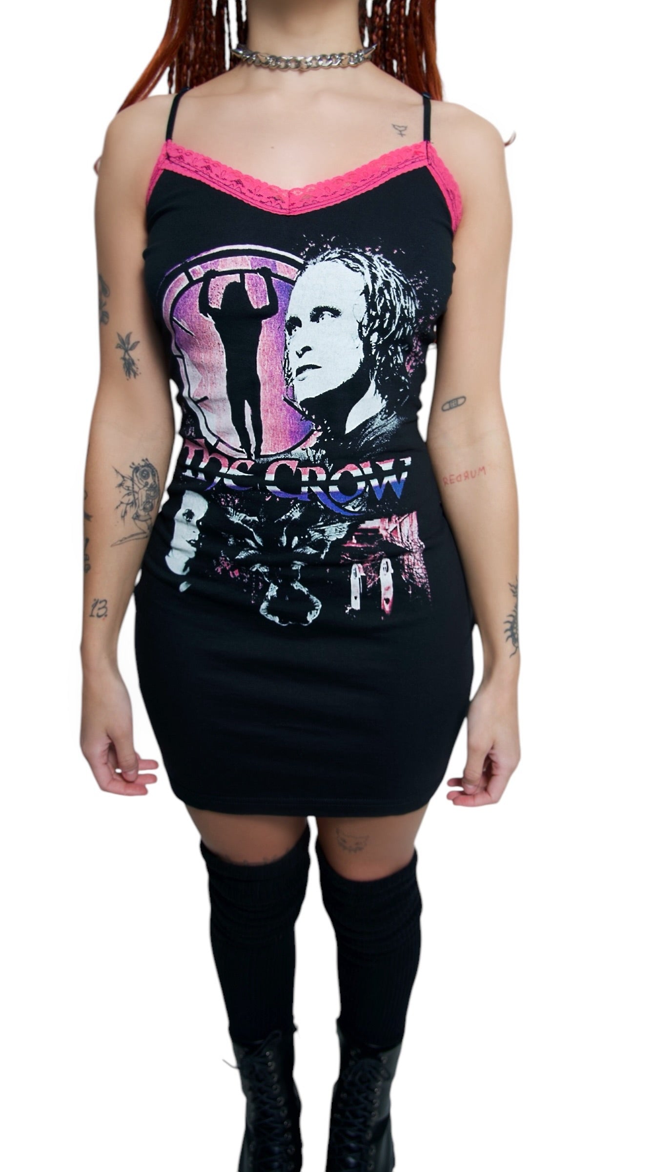 Vera's Eyecandy The Crow Pink Lace Strap Dress