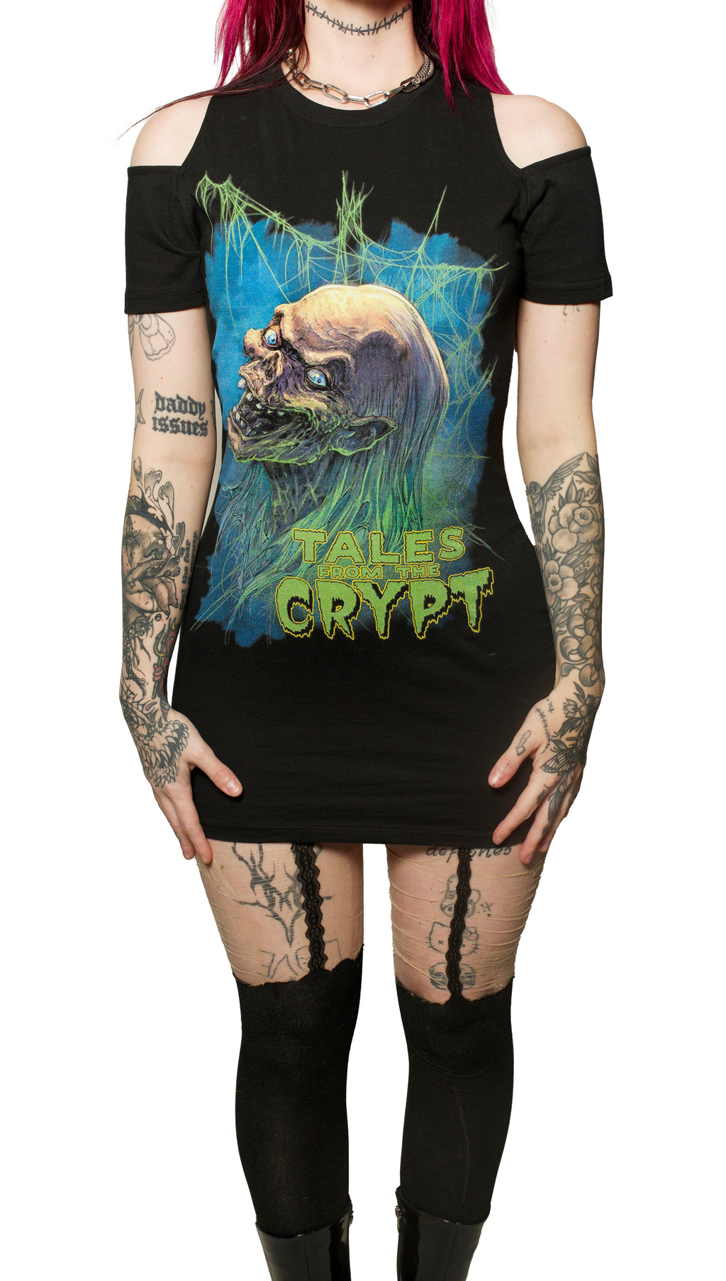 Vera's Eyecandy Tales from the Crypt Shoulder-Cut Dress