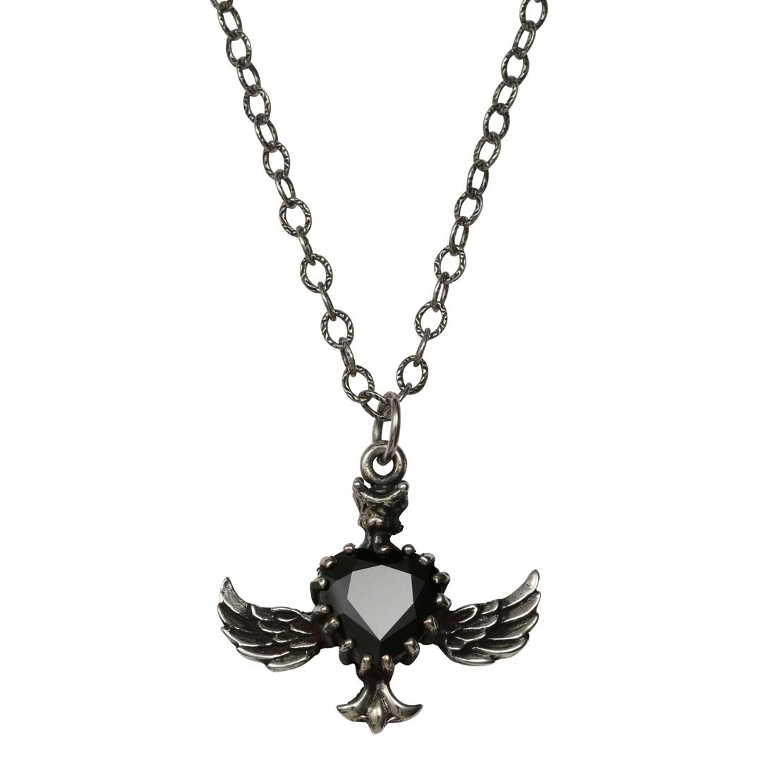 Femme Metale Winged Gem Black CZ Fine 925 Silver Necklace