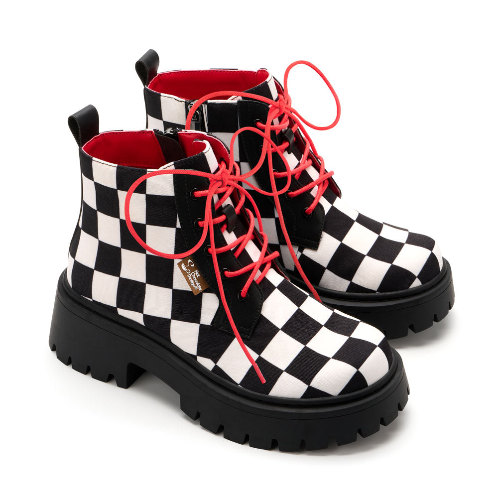 Chocolaticas® Black White Checkmate Checker Women's  Boots
